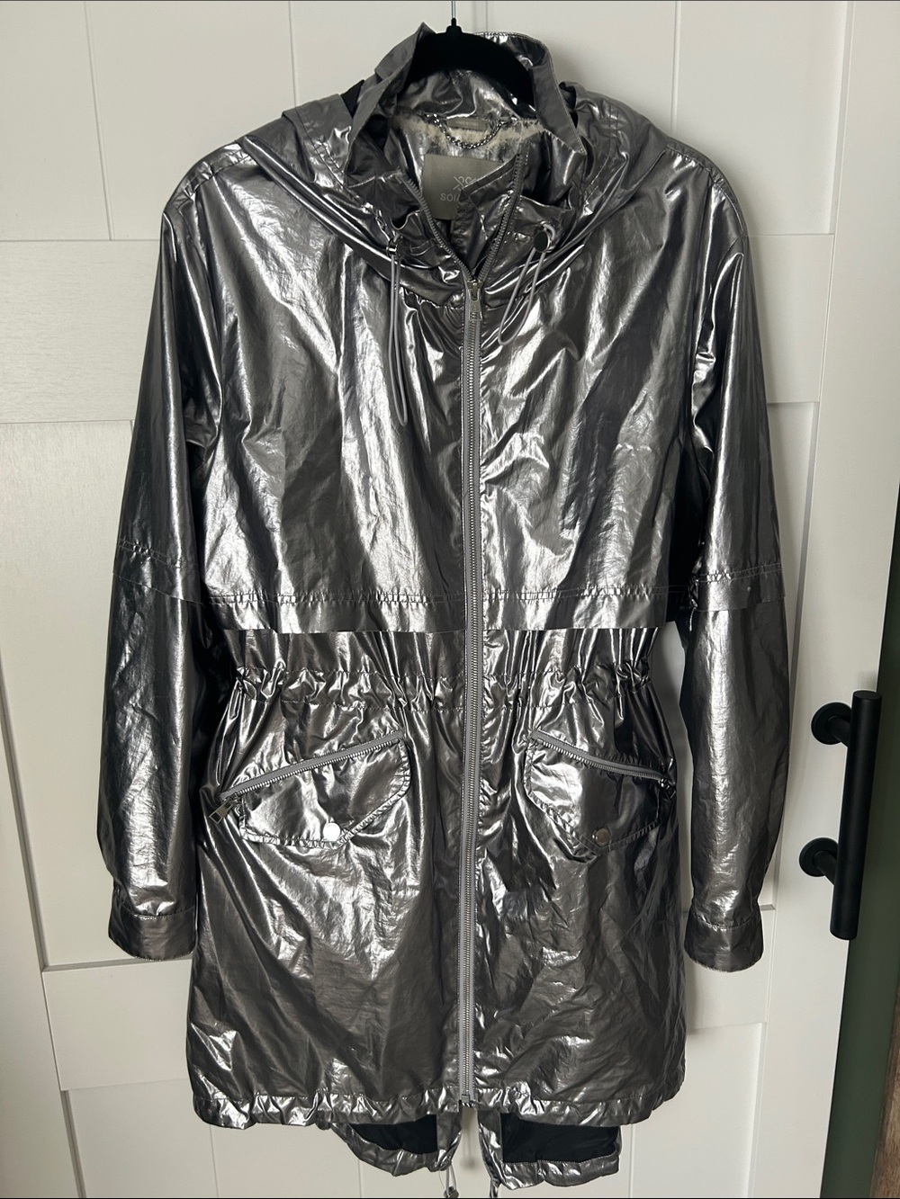 Soia & Kyo Metallic Silver Hooded Trench Coat